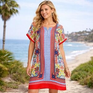 Uncle Frank Boho Shift Dress Size S Vibrant Multicolor Dopamine Resort Artsy
